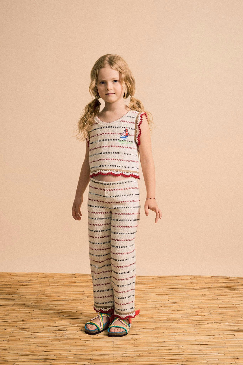 BARCOS KNIT TOP OFF WHITE / RED