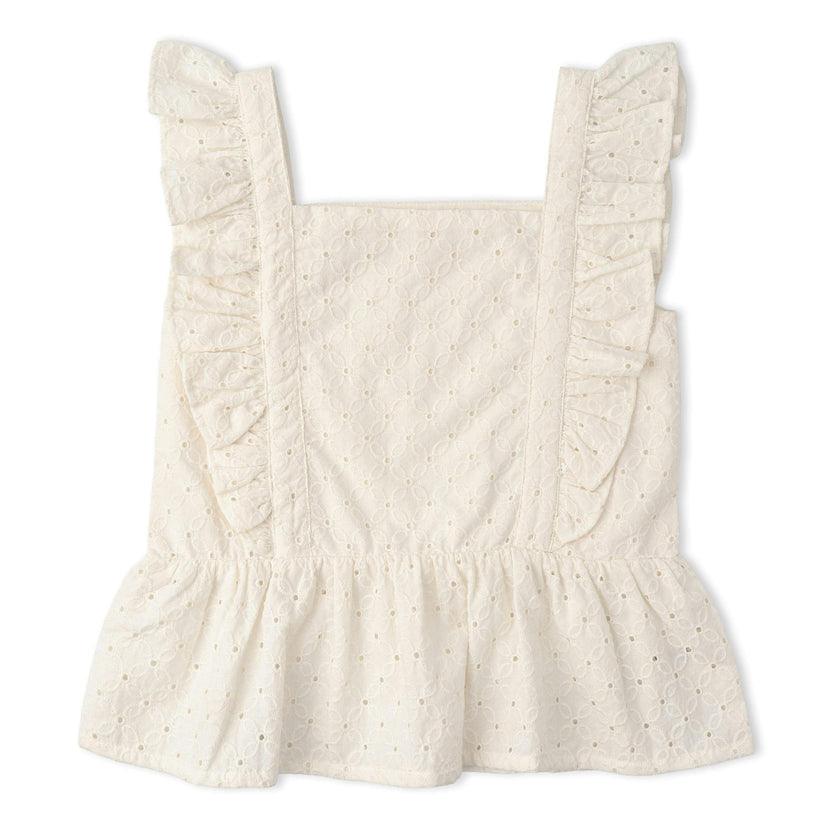 Organic Eyelet Flutter Top And Shorts Set - Ivory Eyelet