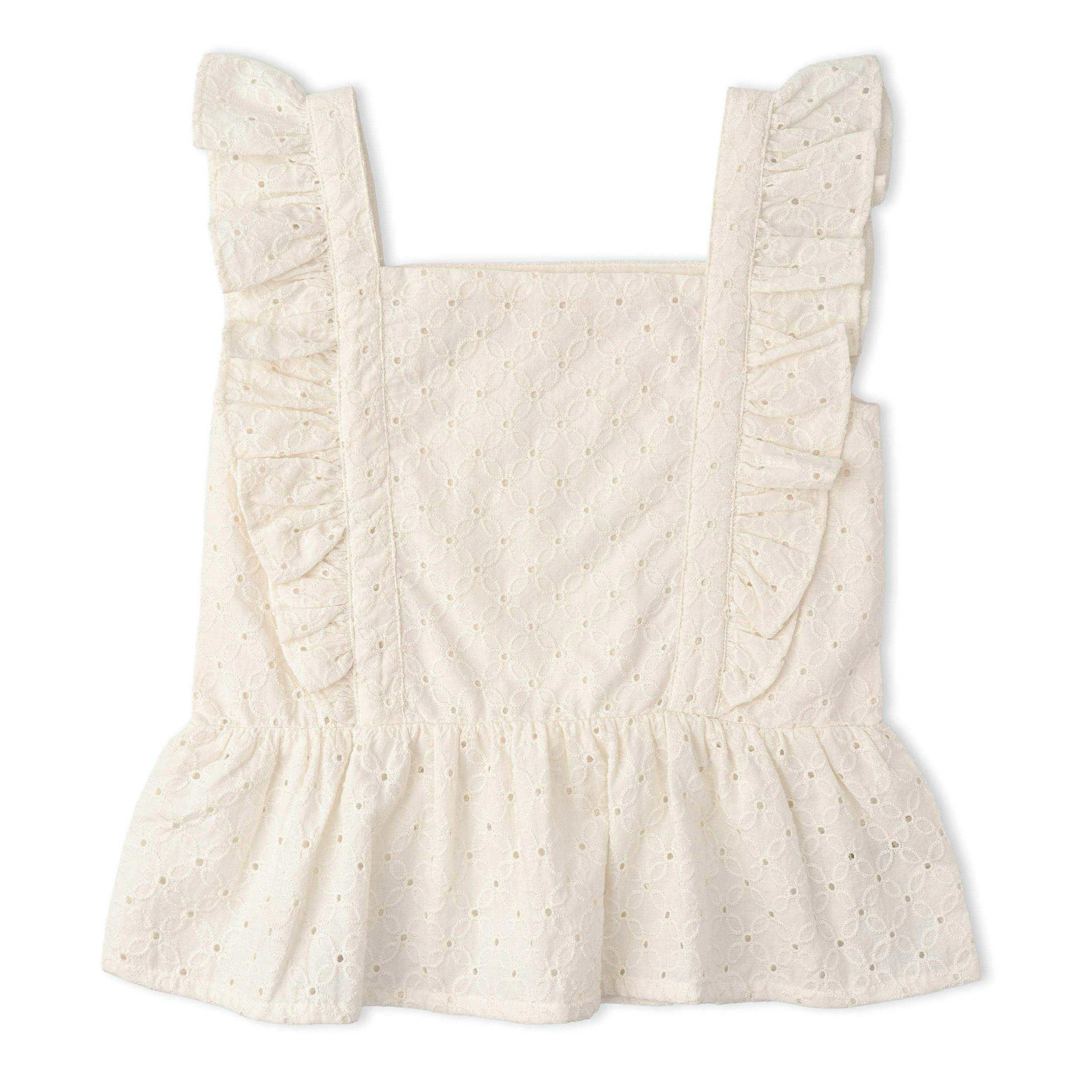 Organic Eyelet Flutter Top And Shorts Set - Ivory Eyelet