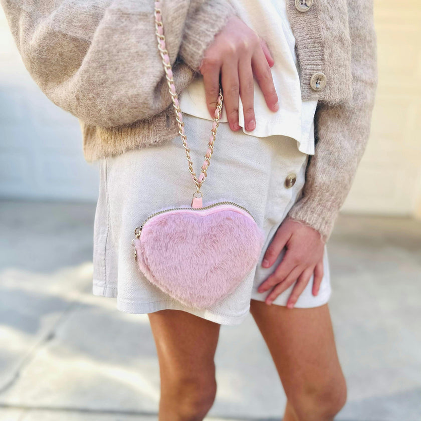 Girl's Fuzzy Heart Wristlet Coin Purse