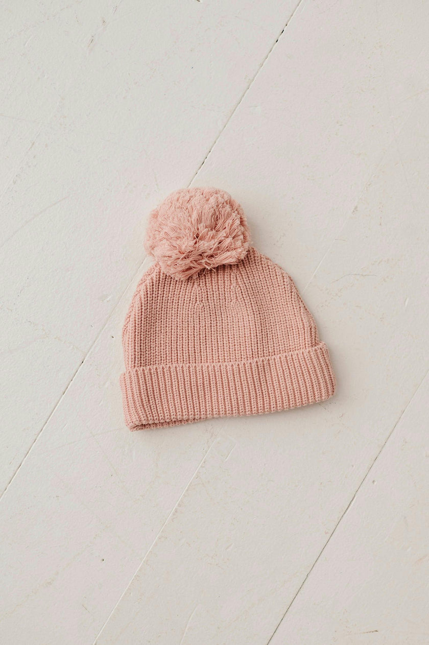Knit Pom Hat in Misty Rose