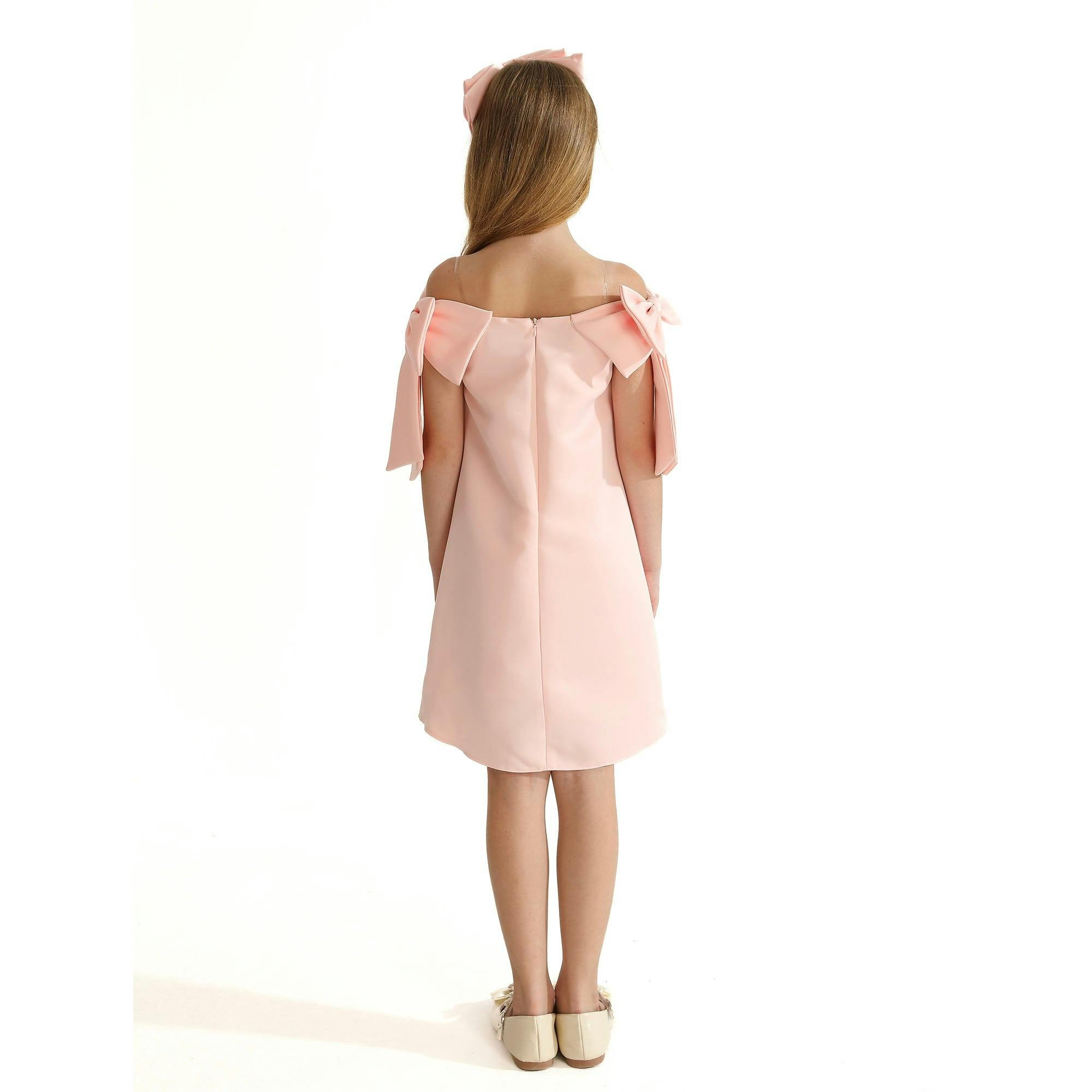 Pink Luneta Off-Shoulder Bow Dress