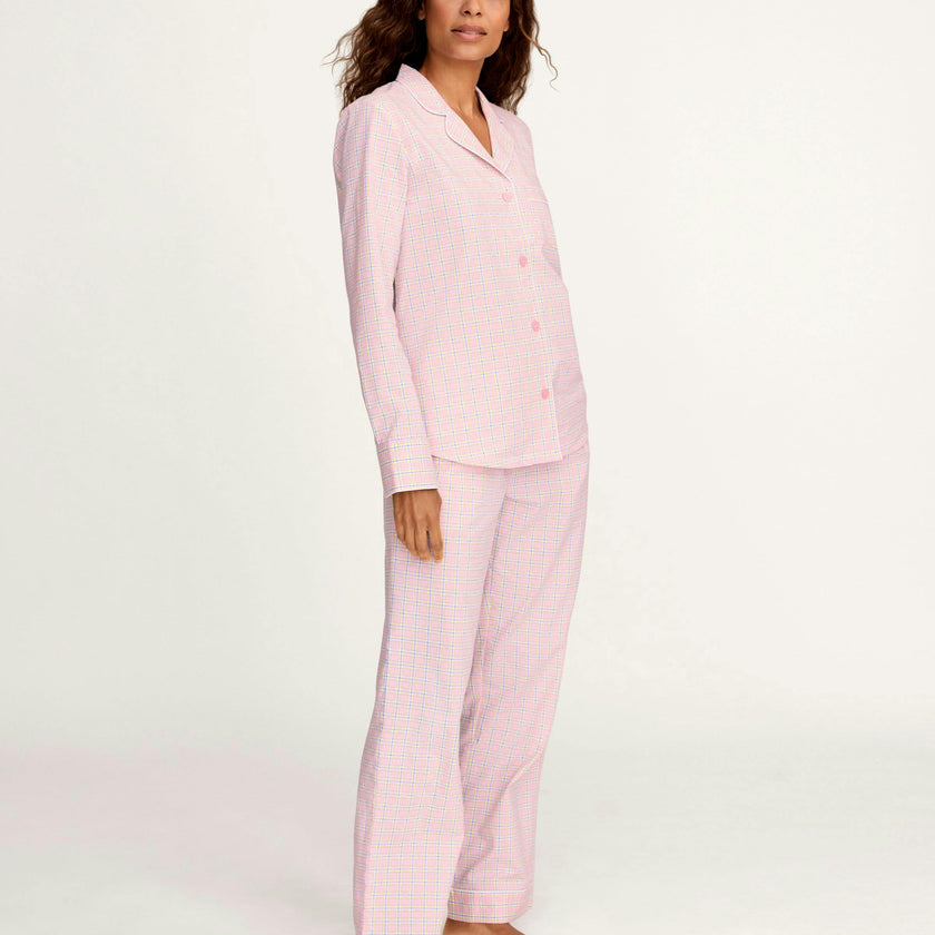 Women's Twill Pajama Set in Peony Plaid