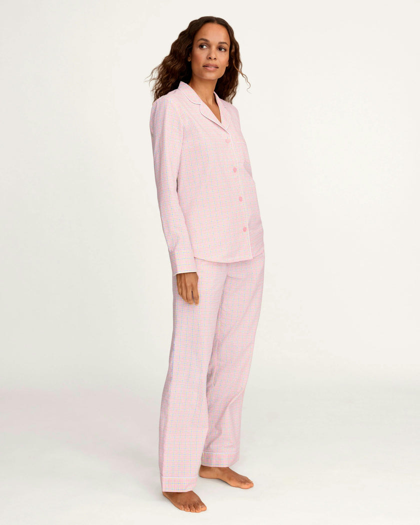 Women's Twill Pajama Set in Peony Plaid