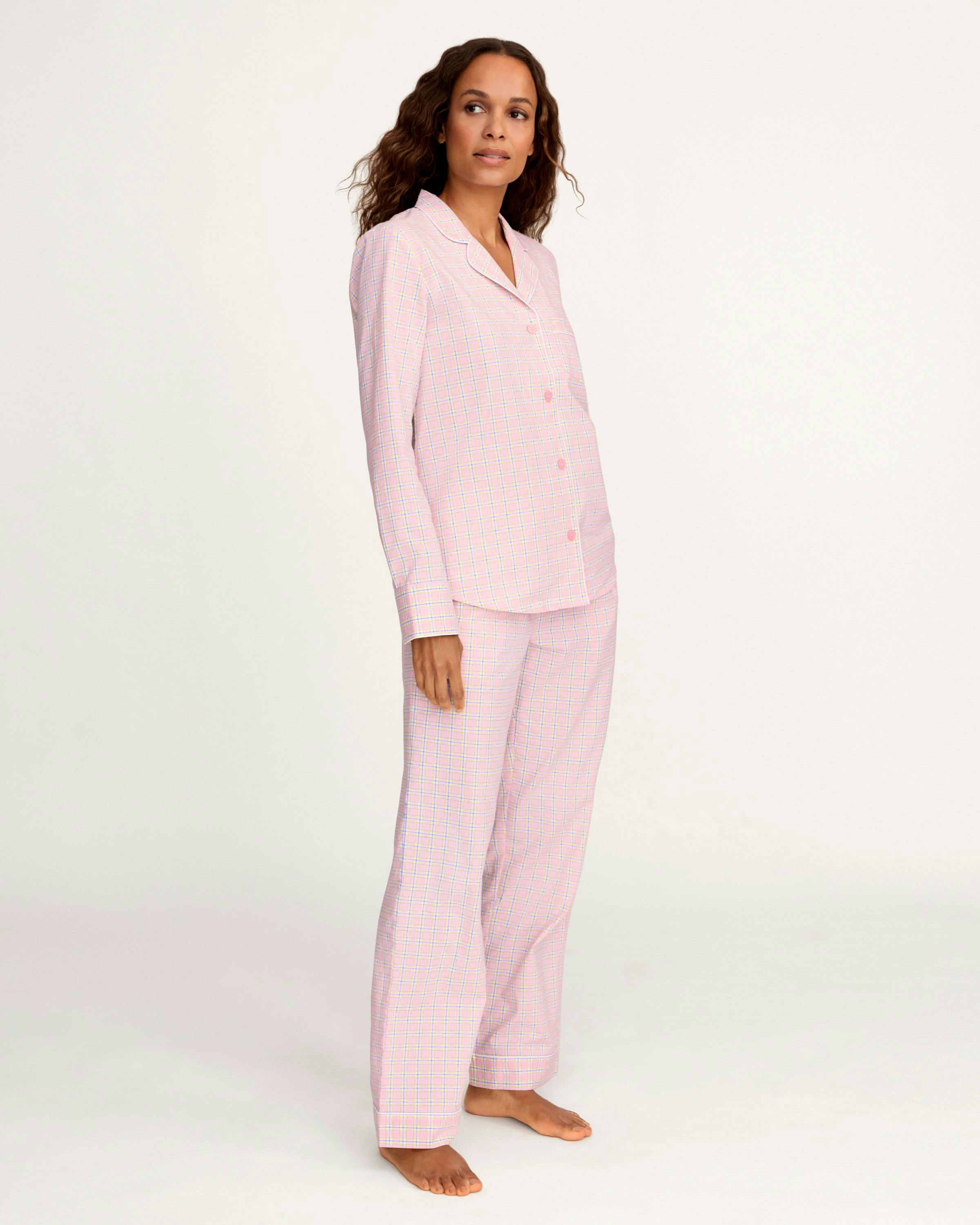 Women's Twill Pajama Set in Peony Plaid