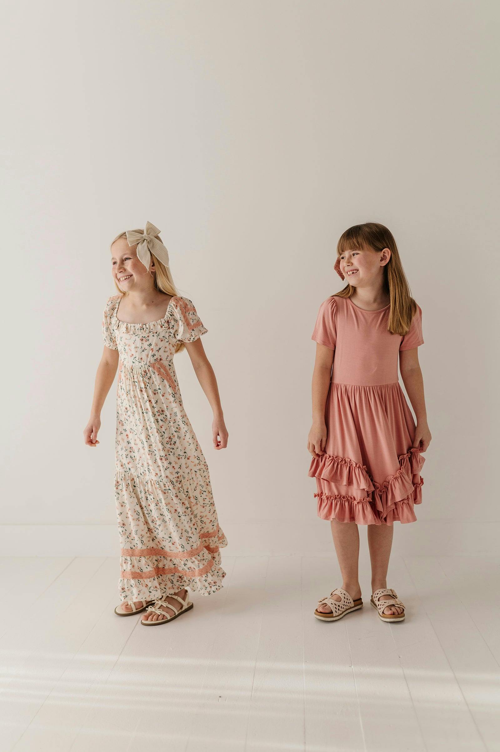 Girls Peasant Ruffle Maxi Dress in Dasha Ditsy in Cream