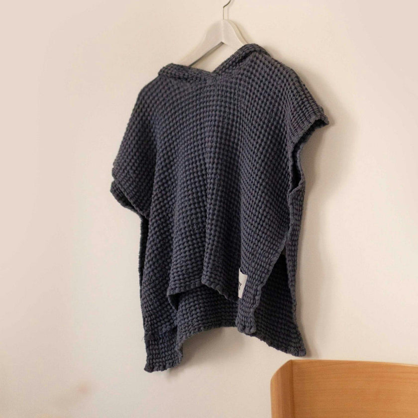 children's linen waffle poncho - blueberry