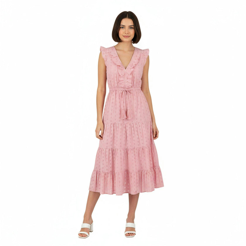 Giselle Womens Maxi Dress Blush Pink Eyelet, Blush Pink Eyelet