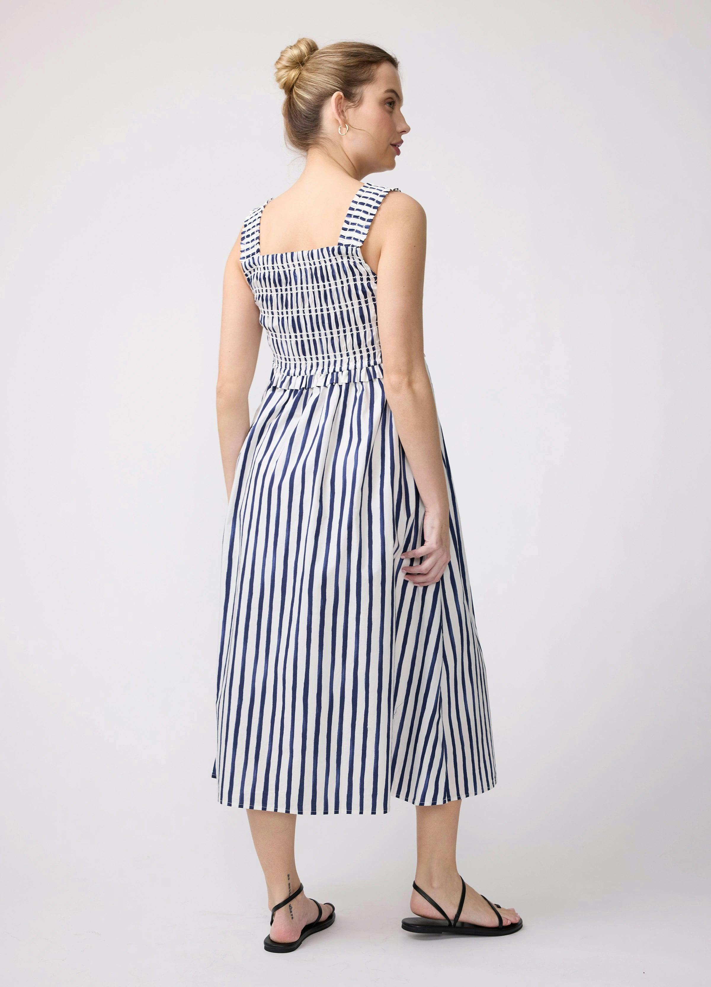 Square Neck Smocked Cotton Maternity Maxi Dress
