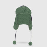 The Cozy Trapper – Dino Bones Print with Katydid Green Sherpa Liner & Pompoms