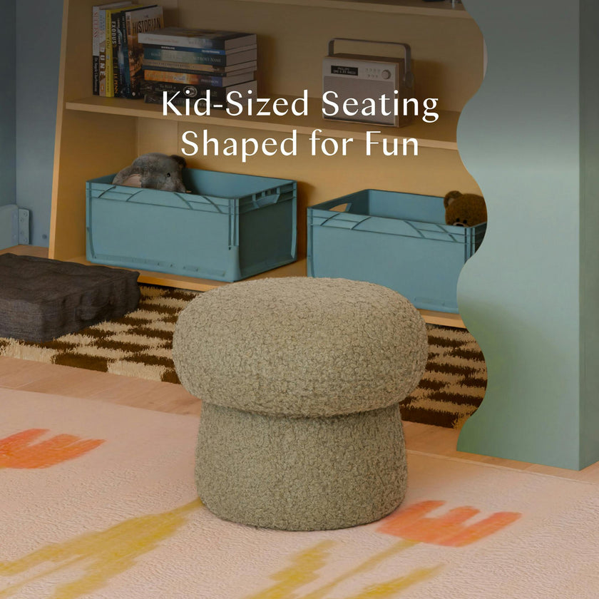 Mini Mushroom Pouf in Latte Teddy Loop