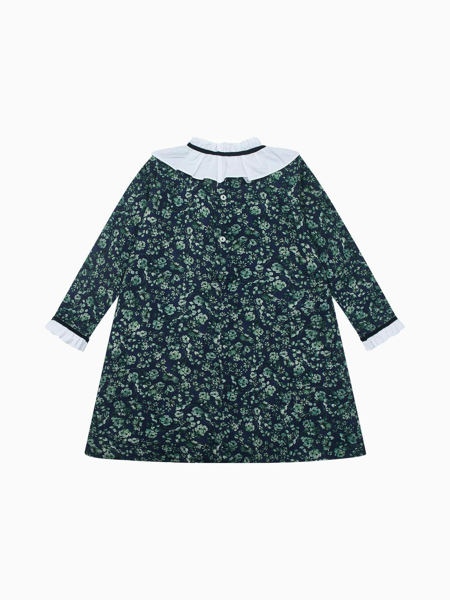 Navy & Green Floral Odisea Girl A-Line Dress
