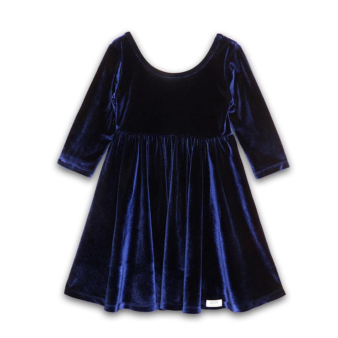Twirly Dress in Navy Stretch Velvet FW25