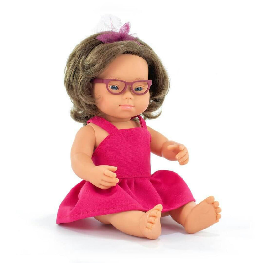 My Friends and Me Collection Brunette Baby Girl Doll with Down Syndrome and Glasses- 15"