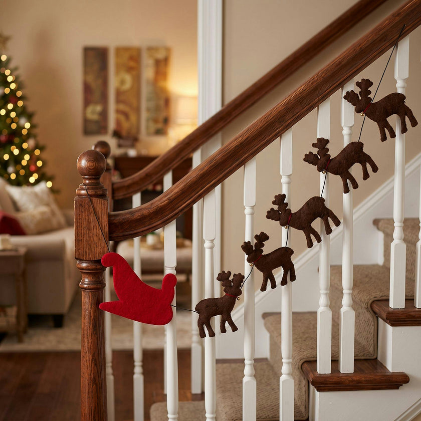 Handmade Reindeer Christmas Garland and Bunting Hand Felted Wool - 6'