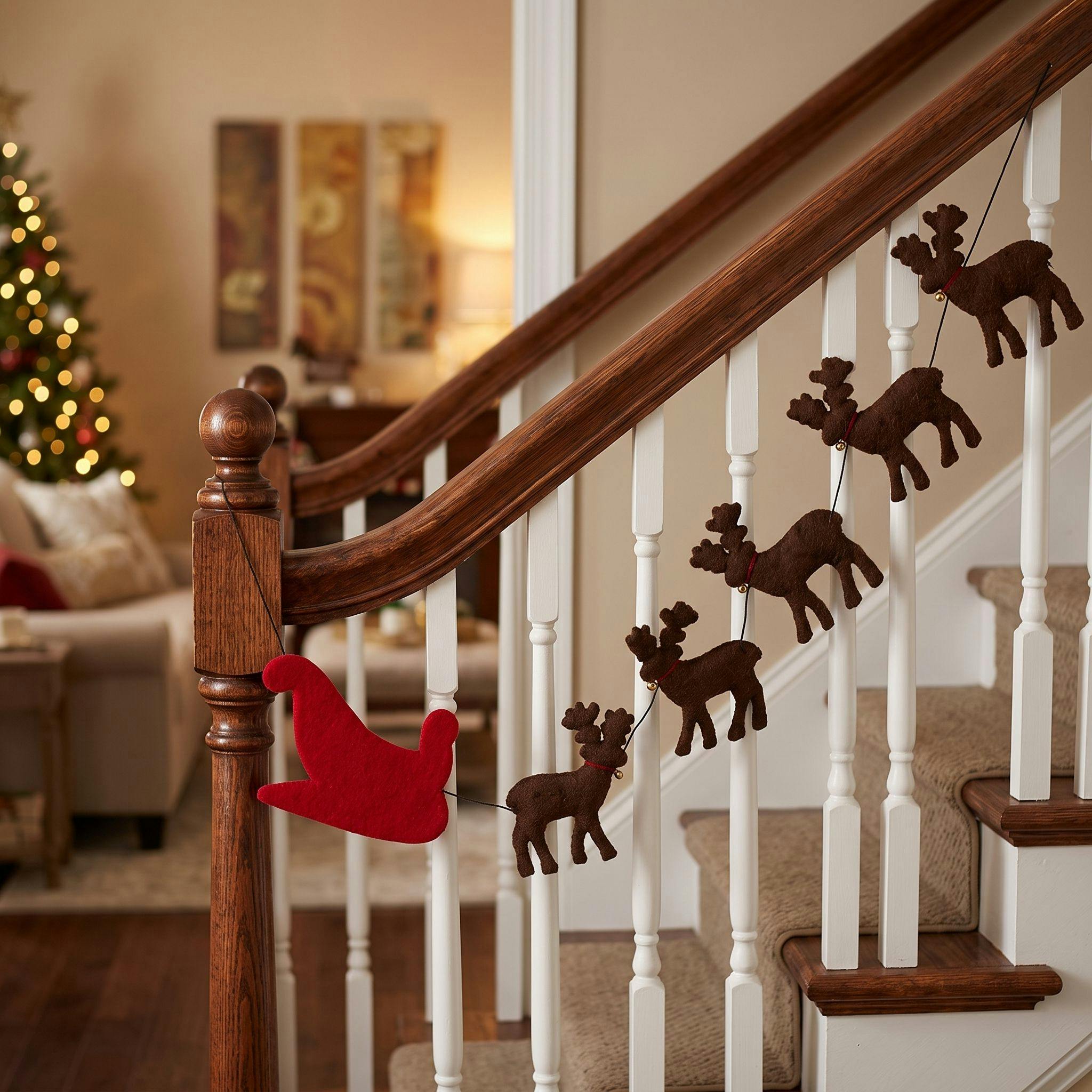 Handmade Reindeer Christmas Garland and Bunting Hand Felted Wool - 6'