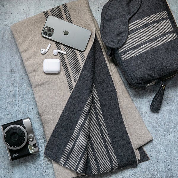 Reversible Stripe Blanket Travel Set