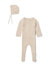 Cable Knit Button Front Romper and Bonnet Two Piece Set