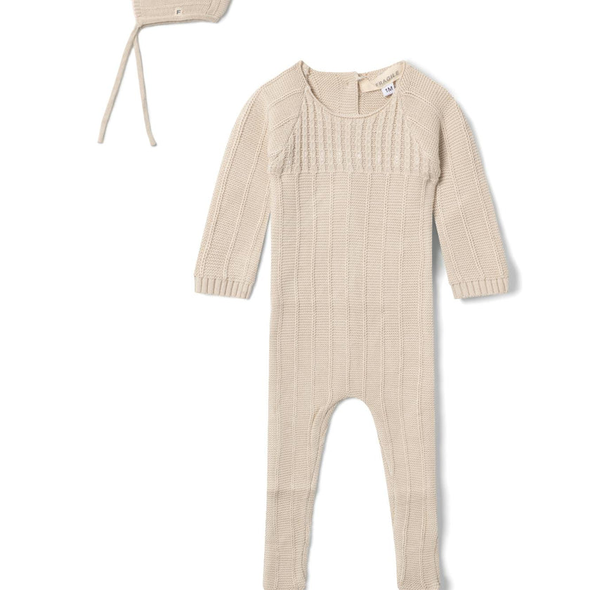 Cable Knit Onesie and Bonnet