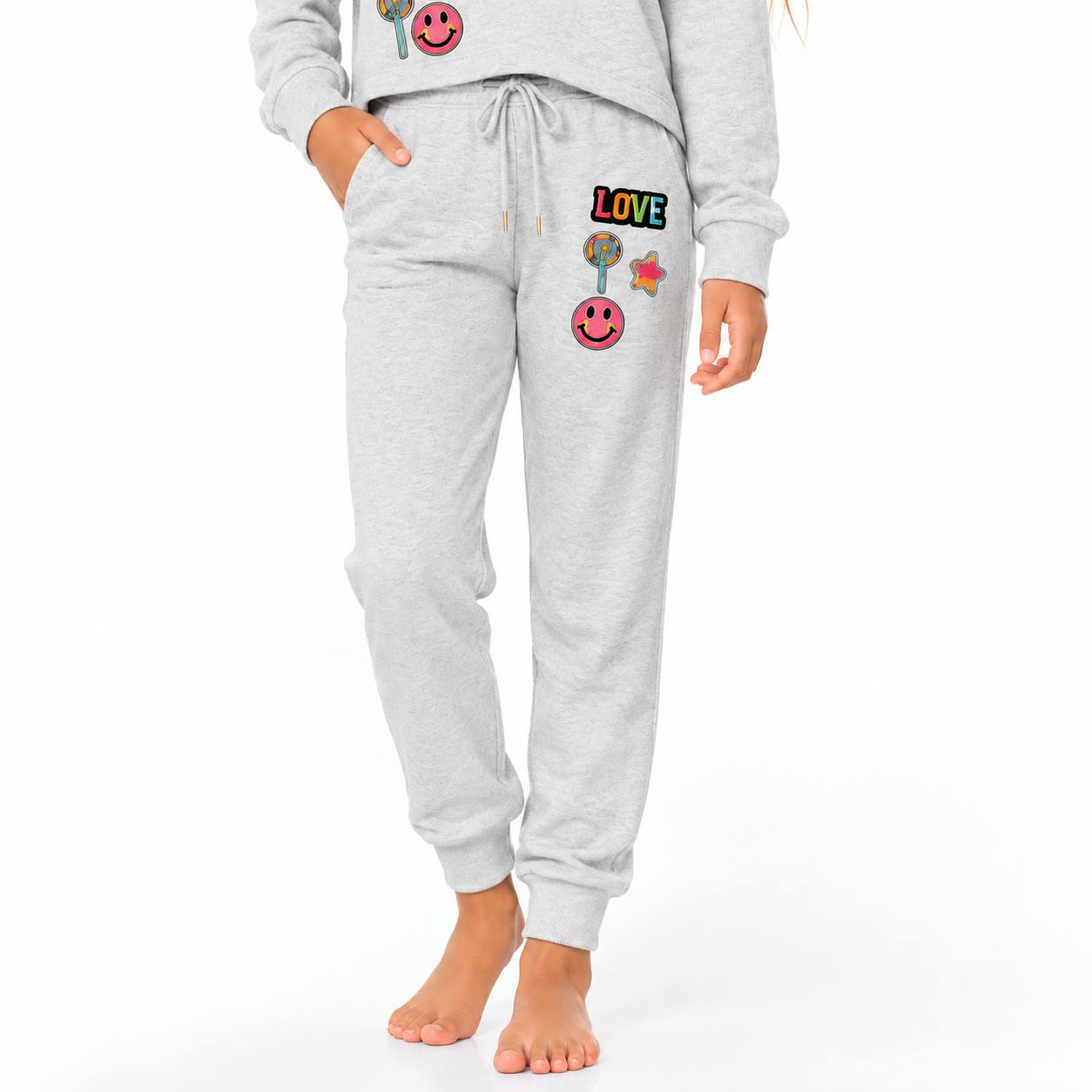 Girl's (8-14) Butter Fleece Sweatpants with Assorted Patches