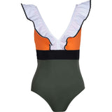 Zuma Contrast Ruffle V-Neck Swimsuit