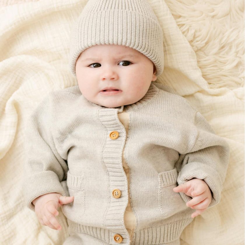 Merino Wool Baby Cardigan in Light Heather Gray