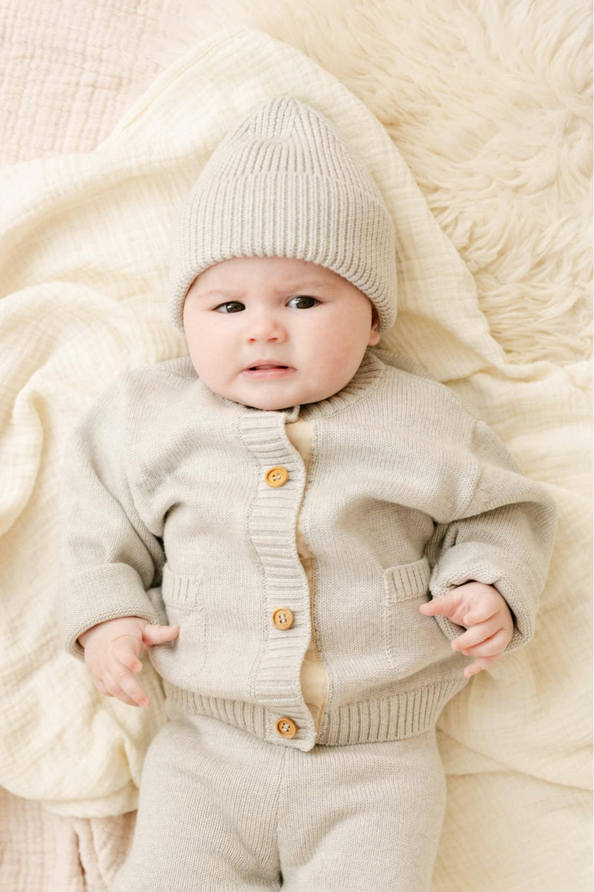 Merino Wool Baby Cardigan in Light Heather Gray