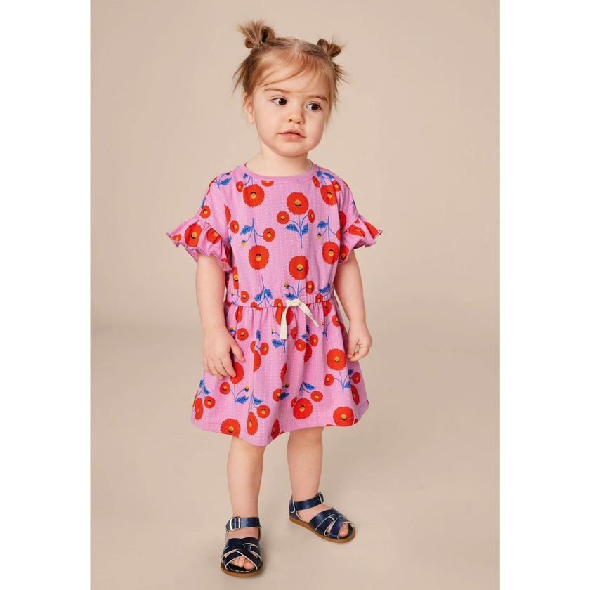 Tie Waist Short Flutter Sleeve Dress, Pink