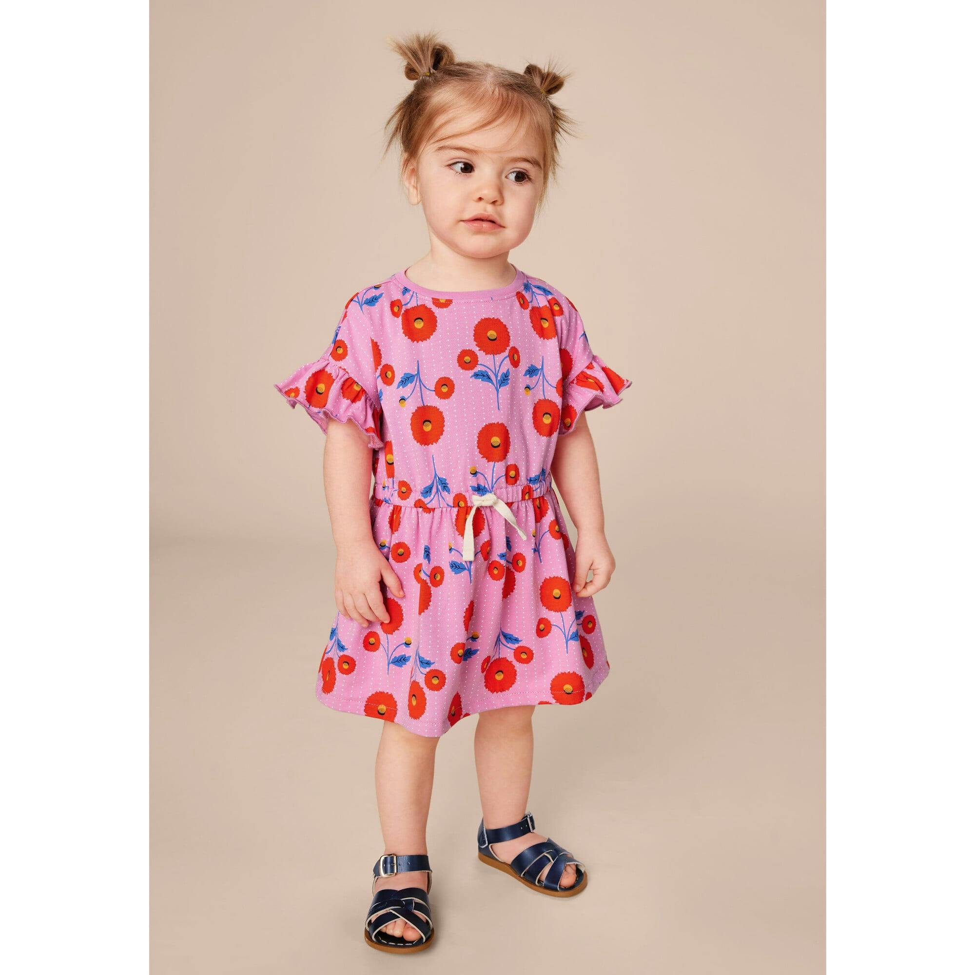 Tie Waist Short Flutter Sleeve Dress, Pink