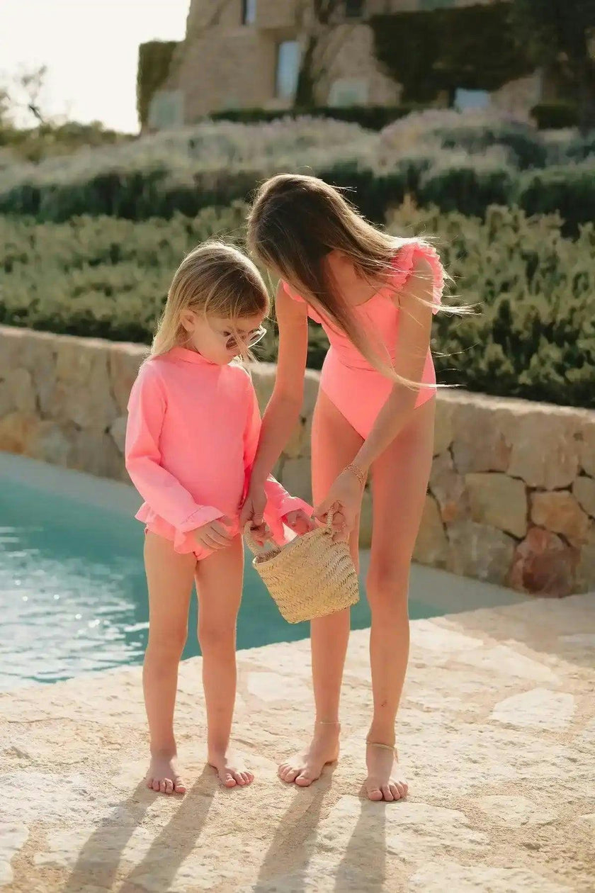 Baby Girl Anti-UV Jersey, Long Sleeves Neon Pink | BORA BORA BEBE