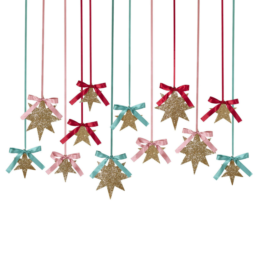 Gold Glitter Hanging Star Decorations