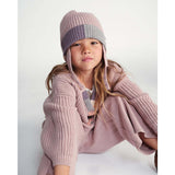 Chunky Ribbed Knit Chin Strap Snap Earflaps Elastic Fit Beanie