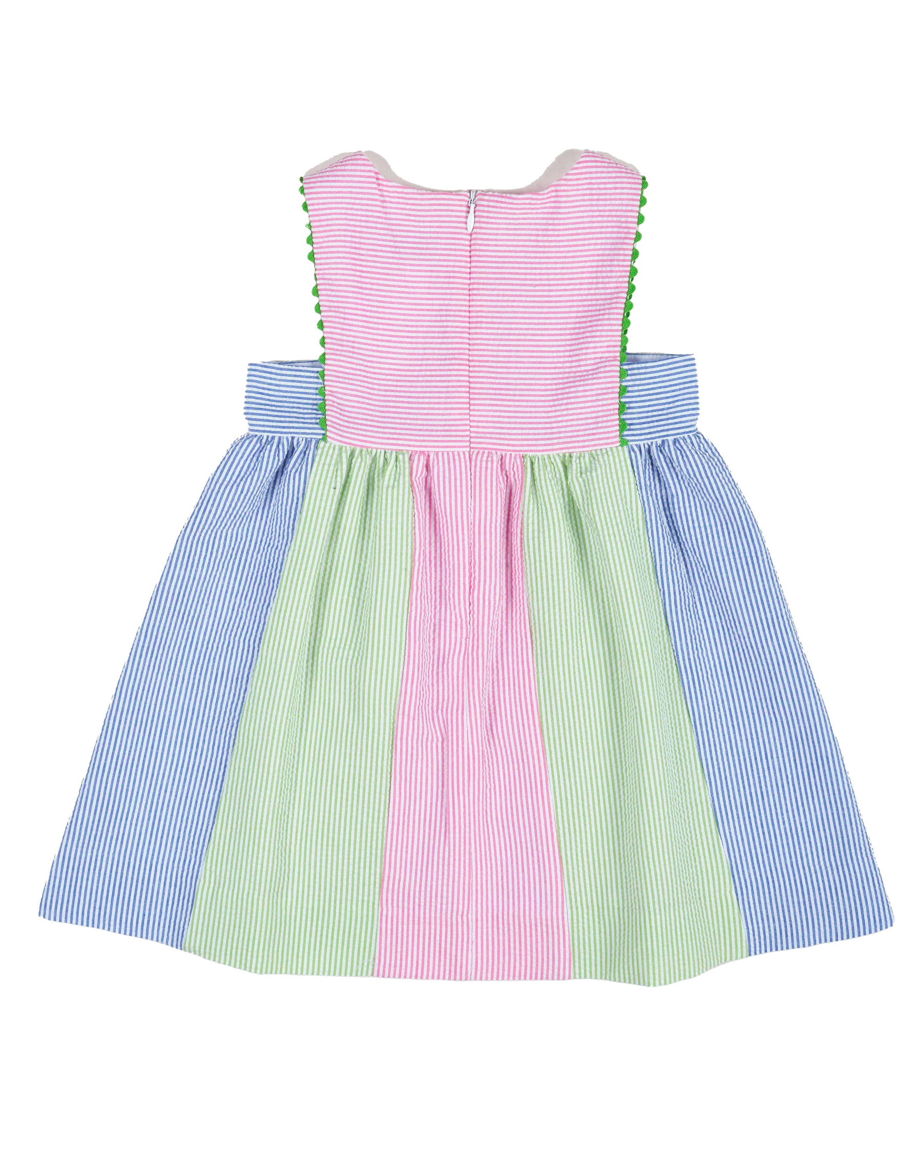 Stripe Seersucker Dress With Flowers