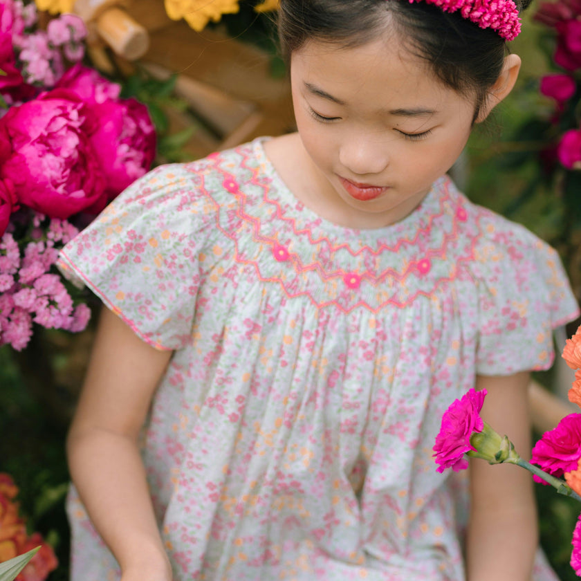 Prune Floral Frills Bishop Dress