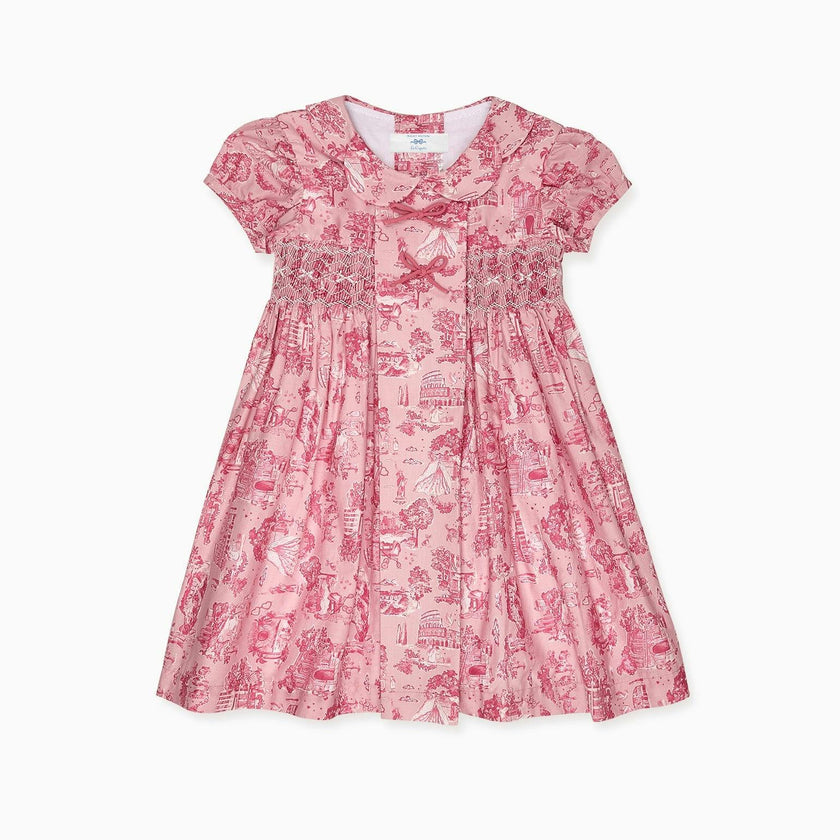 Nicky Hilton x La Coqueta Pink Toile de Jouy Theodora Girl Hand-Smocked Dress