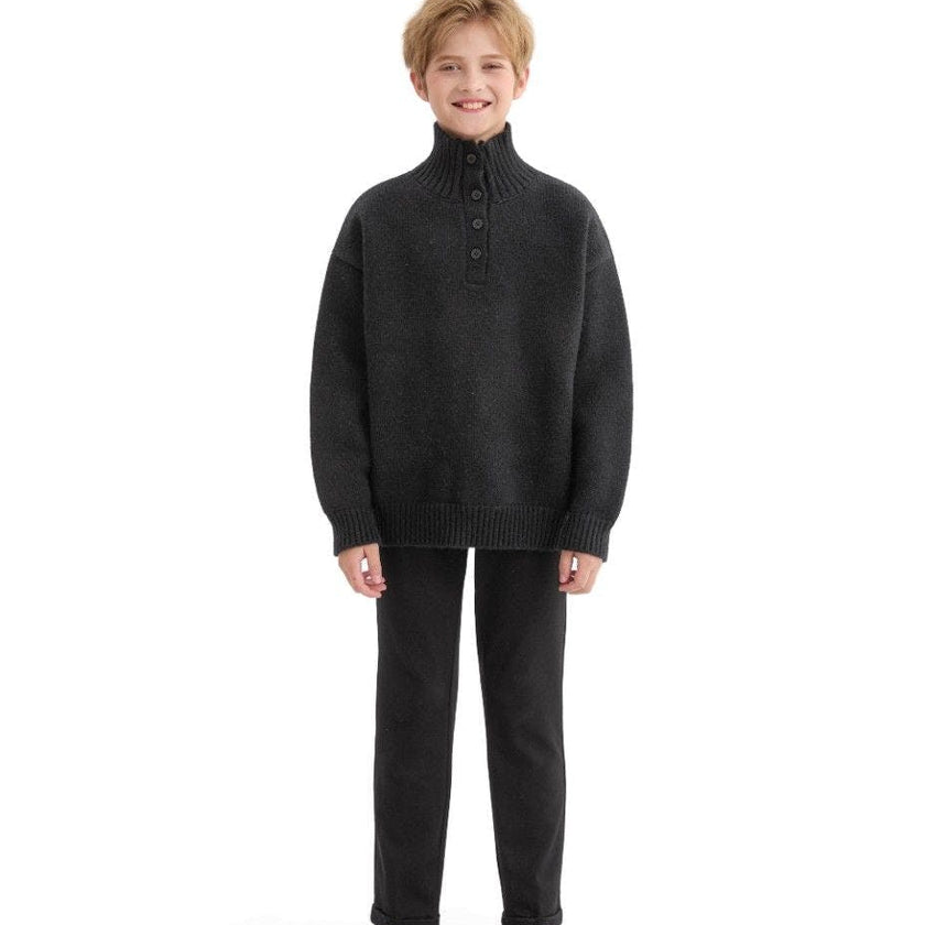 Black Button-Up Ribbed Sweater