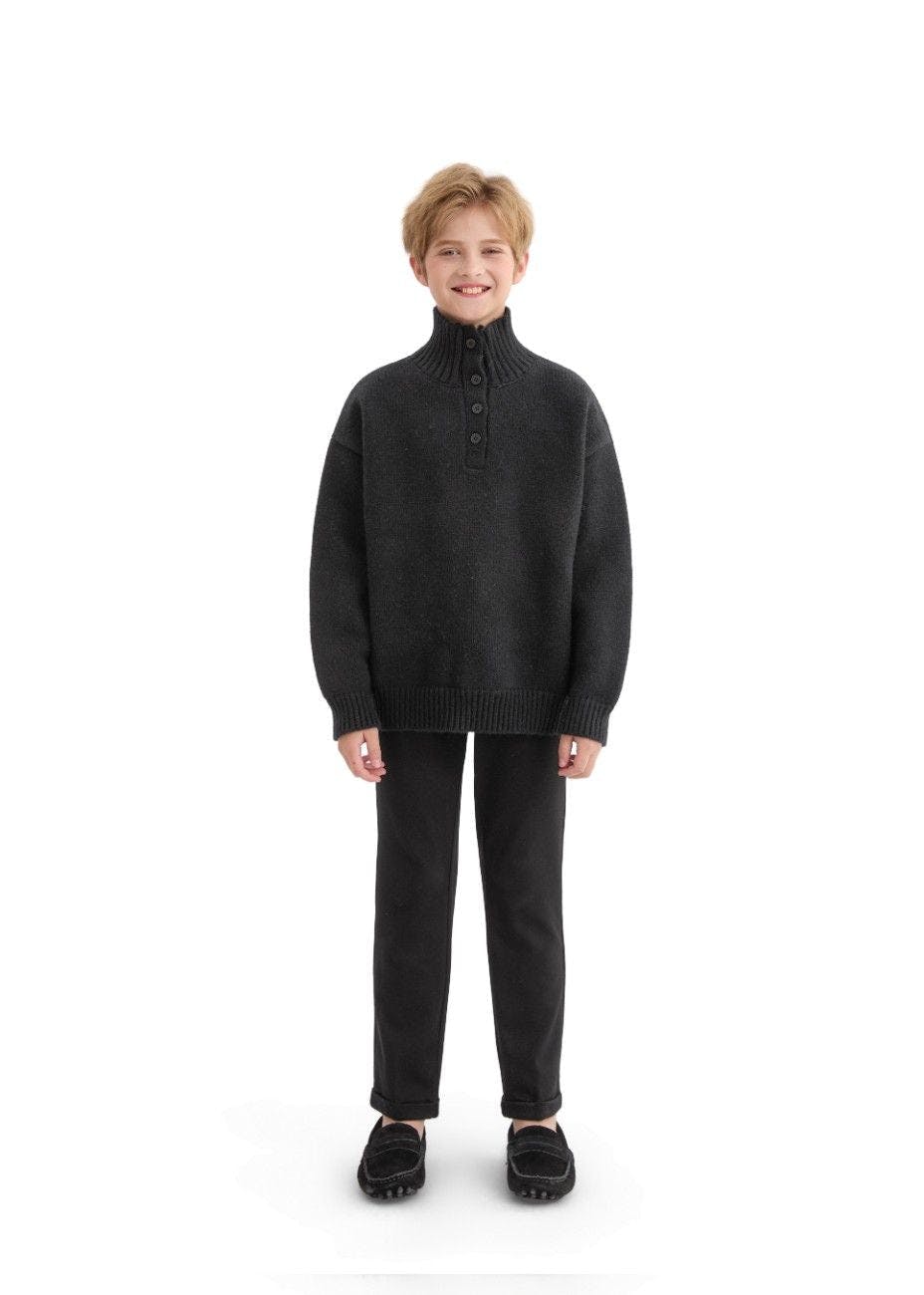 Black Button-Up Ribbed Sweater