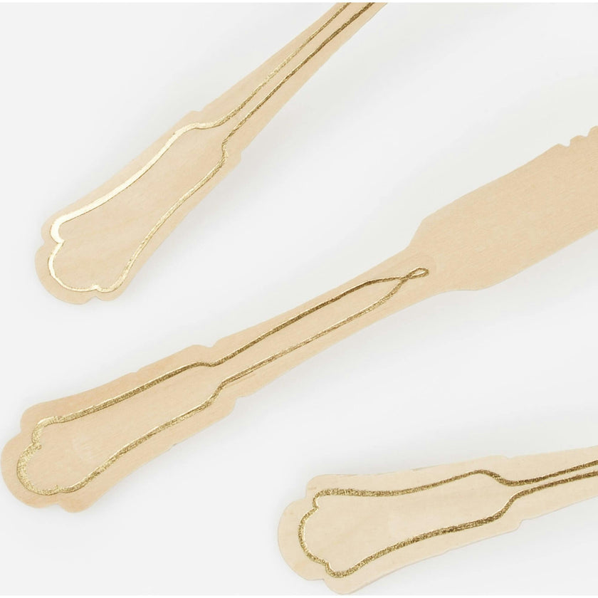 Elegant Gold Foil Detail Wooden Cutlery Set
