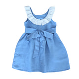 Blue Linen Lace Collar Dress