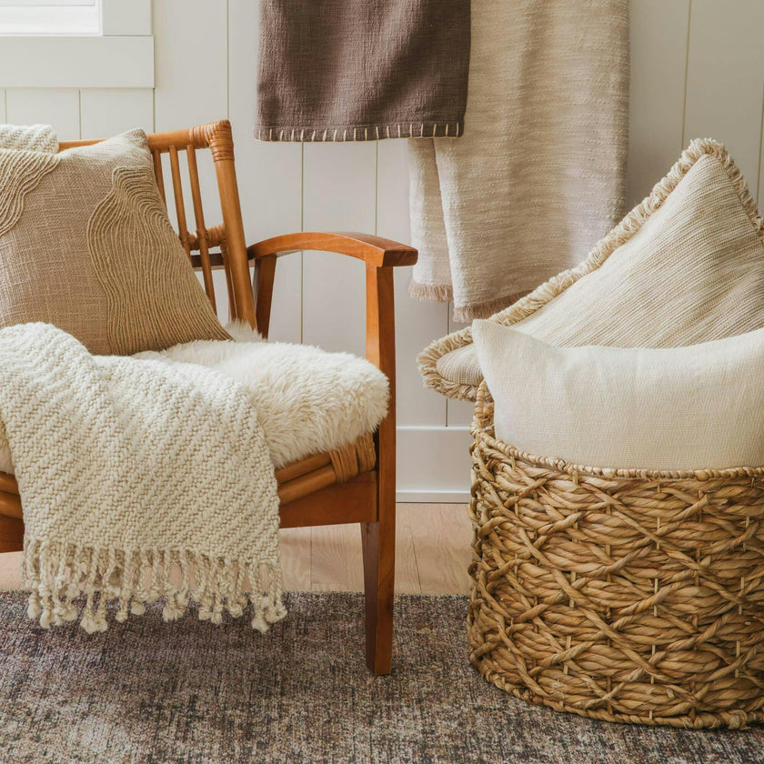Jute Terrain Beige Textured Woven Throw Pillow
