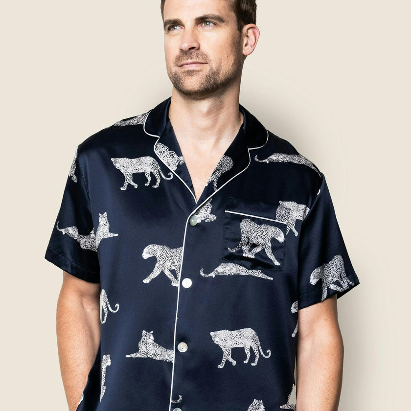 Men's Silk Short Set in Panthère de Nuit