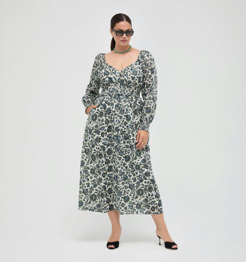 The Eugenia Nap Dress -  Jacobean Bloom Blue/Green