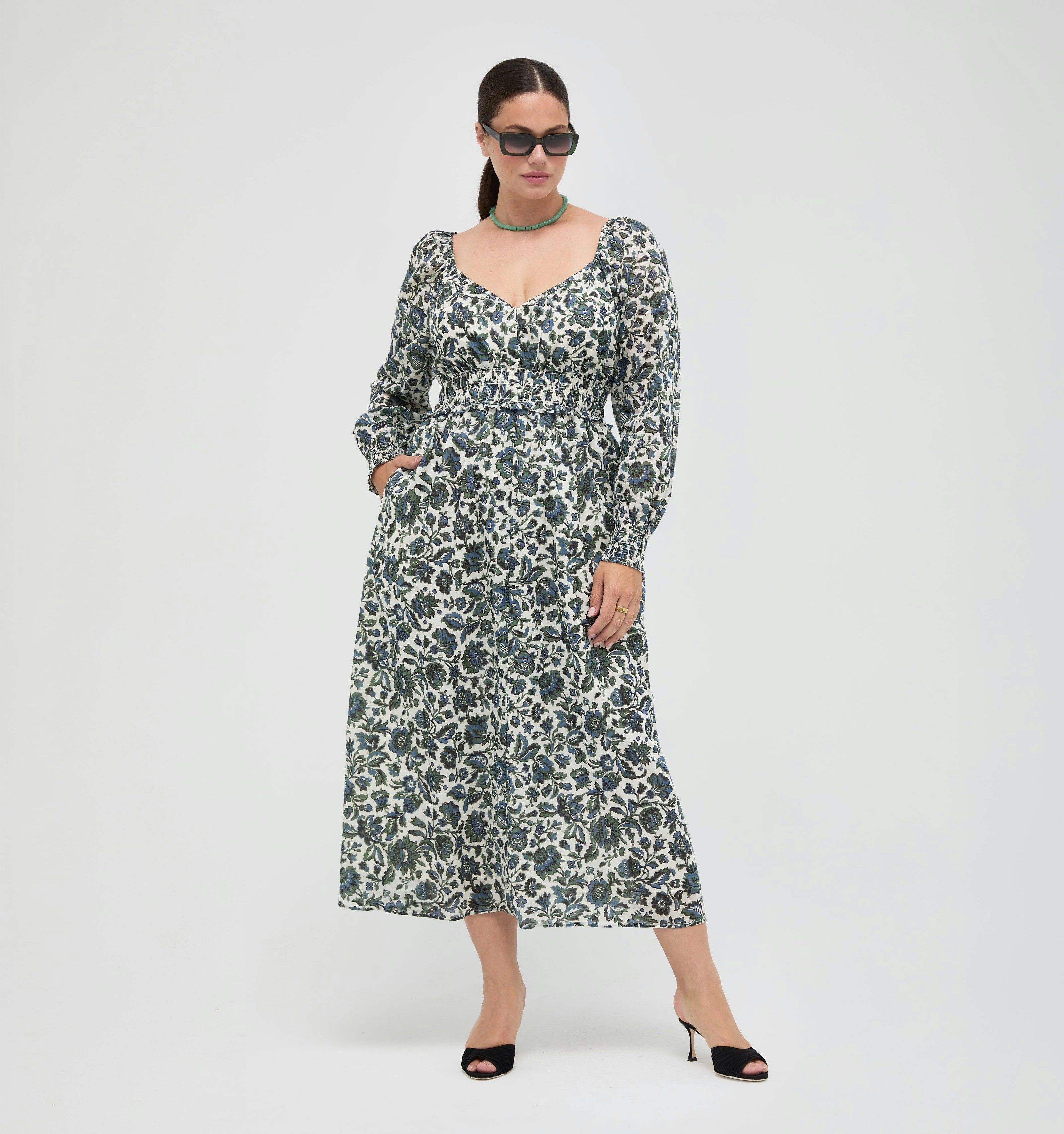 The Eugenia Nap Dress -  Jacobean Bloom Blue/Green