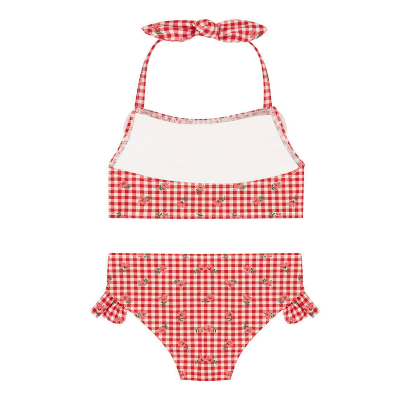 girls cranberry gingham halter scoop neck bikini