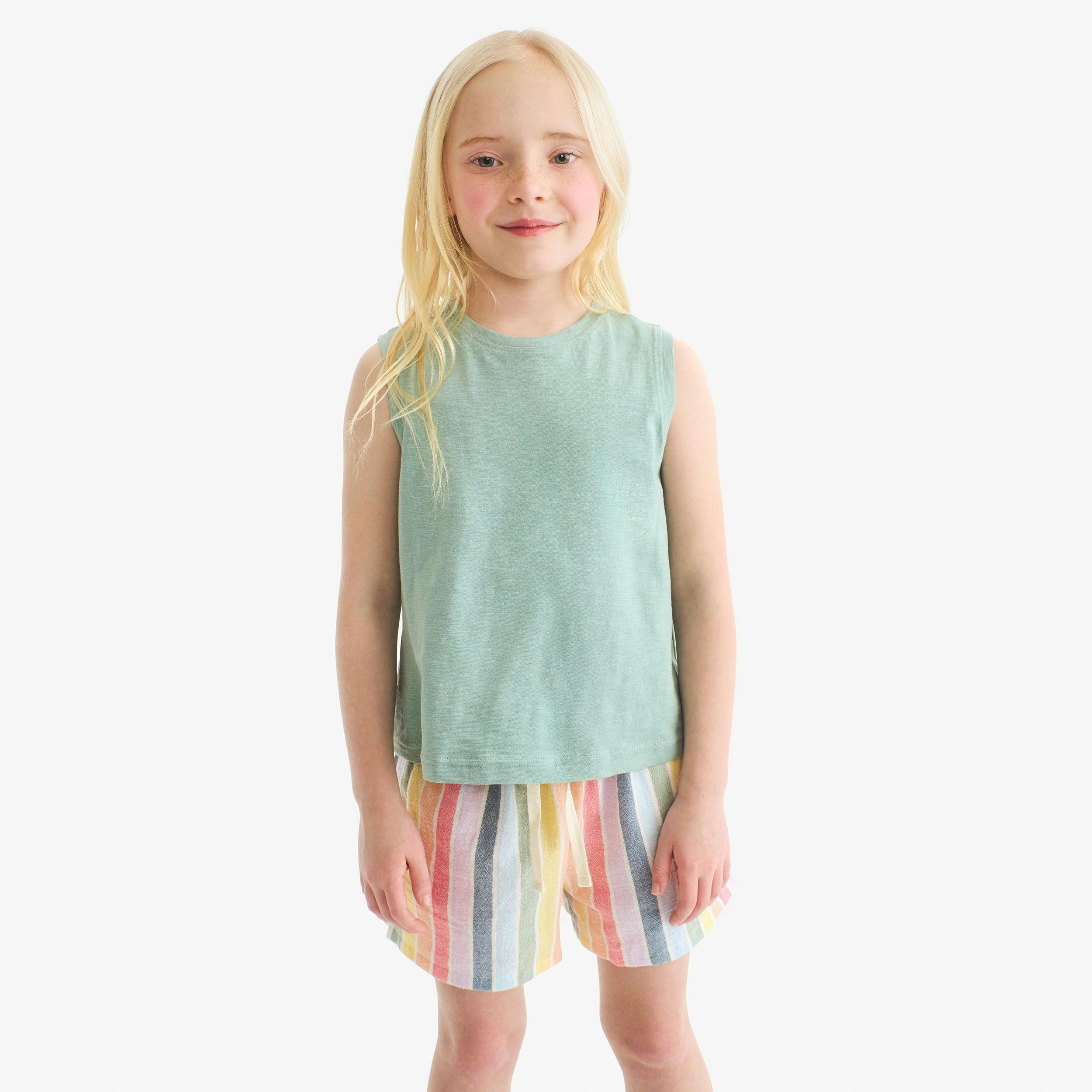 Kids cotton gauze beach short in rainbow stripe