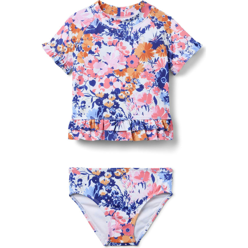 Recycled Floral Ruffle Rash Guard Swimsuit