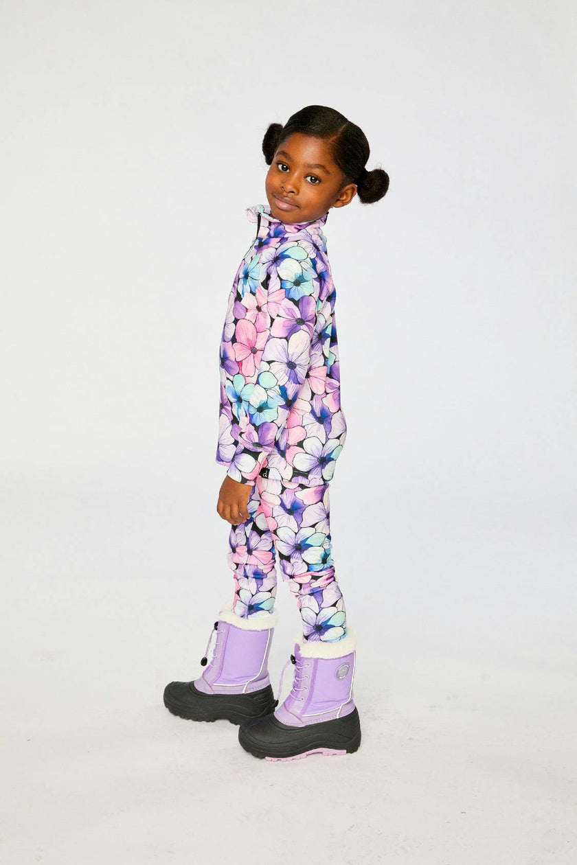 Two Piece Thermal Underwear Purple Floral Print
