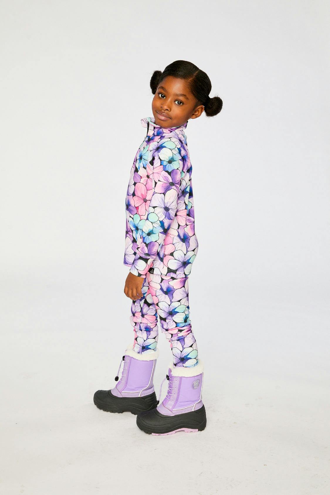 Two Piece Thermal Underwear Purple Floral Print