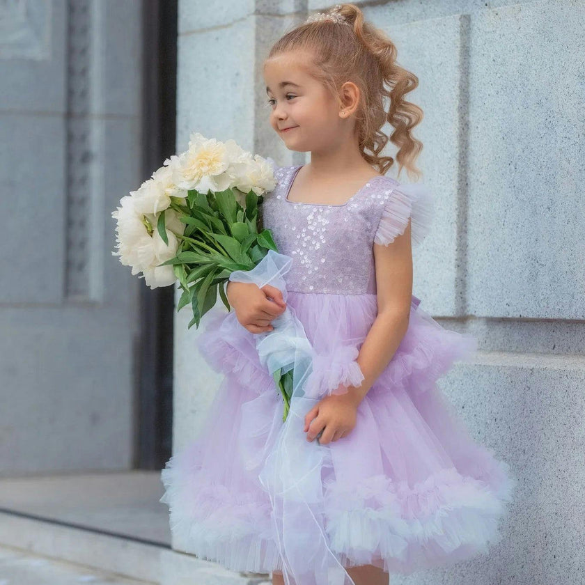 Lilac Fairy Twirl Sequin Tulle Birthday Dress for Girls