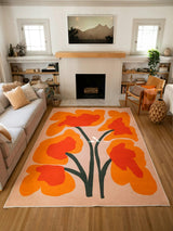 Orange Abstract Floral Sprig Rug by Sophie Deller